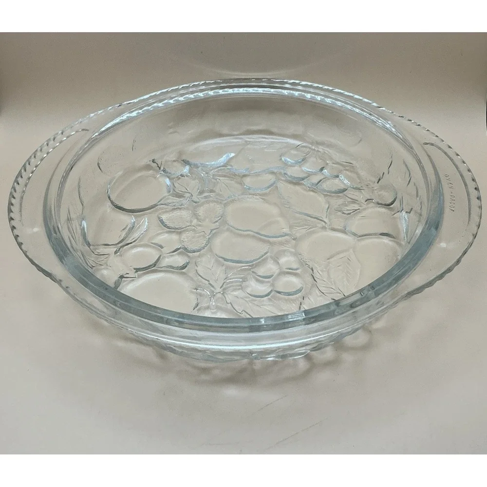 Vintage Libbey Orchard Fruit Clear Glass Casserole Lid 9